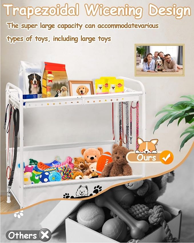 Large Dog Toy Basket,Dog Toy Bin with Storage Organizer,2-Tier Dogs Toys Box for Living Room,Dogs Cat Accessories Organizer,Durable Toys Holder Chest for Leashes