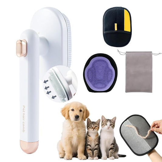 4 Set Dog Brushs for Shedding, Cleaning Kit with Grooming Brush, Dog Brush, Pet Hair Removal Glove and Storage Bag, Self-Cleaning Grooming Kit for Long/Short Hair, Best Cleaning Kit