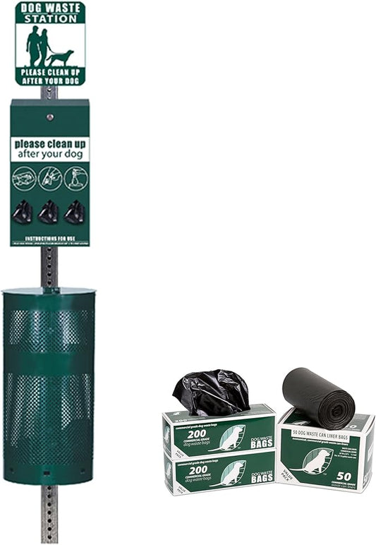 ZERO WASTE USA - Rust Proof Aluminum Dog Waste Station - Free 400 Waste Roll Bags & 25 can Liners - 10-Year Warranty - Over 500k Sold in USA (Green)