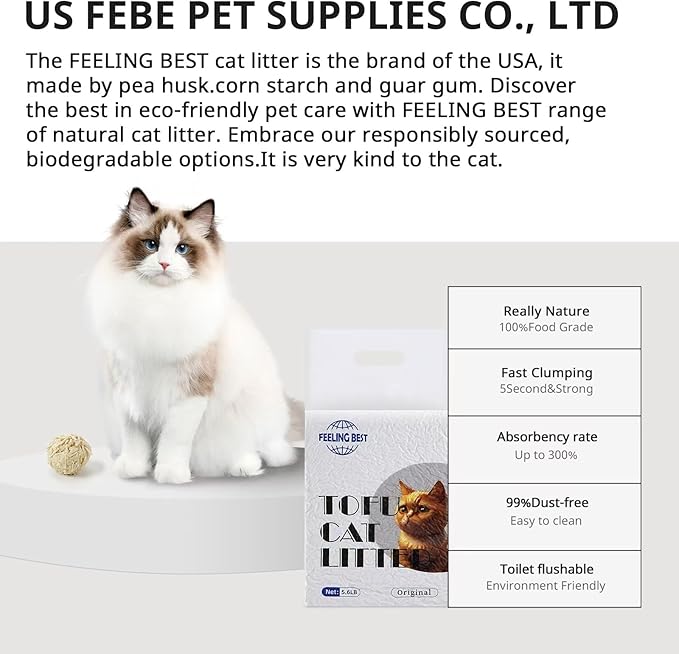 Tofu Cat Litter 22.4LB(5.6LB*4 Bags) Fast Clumping, Dust-Free,100% Natural Raw Materials, Clumping,Flushable,Ultra Absorbent and Fast Drying,Solubility in Water,Really,Less Scattering