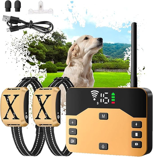 Wireless Dog Fence, Pet Boundary Containment System, IP67 Waterproof Rechargeable Training Collar Receiver, Vibration & Shock, Range of 80-1640ft, Electric Pet Fence for Stubborn Dogs,for2dogs