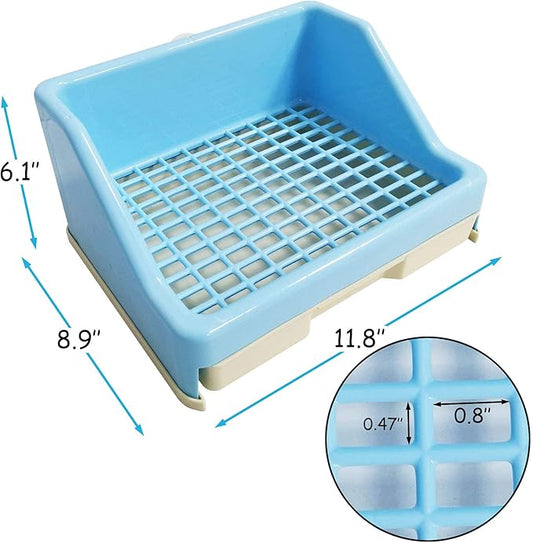 kathson Rabbit Litter Box Trainer Small Animal Potty Corner Toilet with Drawer Pet Cage Pan Litter Bedding Box for Adult Guinea Pig Hamster Bunny Ferret Galesaur Mouse Squirrel (Blue)