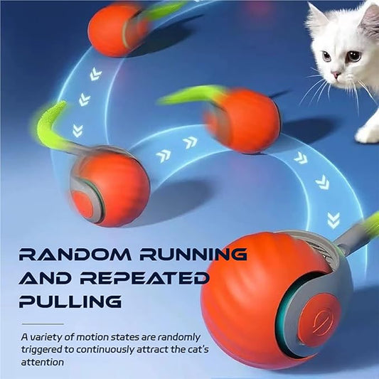 Marlenes Stark Ball, Starkball Cat Toy, Stimulate Cats Hunting Instinct, Interactive Stark Ball for Cat, Rechargeable Smart Touch Activated Cat Toy with Colorful Plush Tail for Indoor Cats (2*Orange)