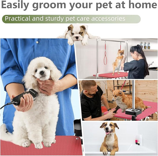 VFK 36''/47''Large Dog Grooming Table, Foldable Pet Station at Home, Dog Grooming Table,Adjustable Cat Drying Desktop with Arms, Nooses, Mesh Tray (Stainless Steel pet Table, 36" Pink)