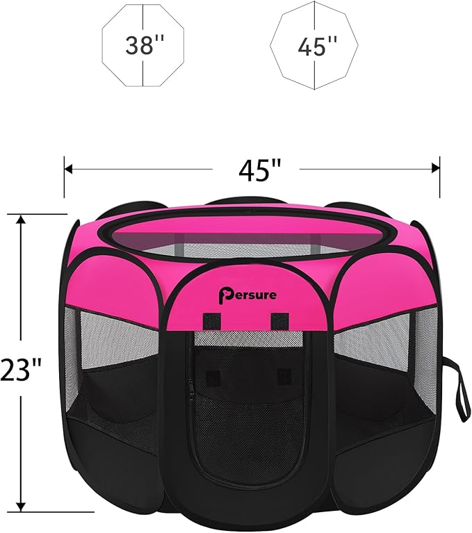 Dog Cat Playpen Indoor Outdoor for Puppy Pet Dogs Cat Travel, Dog Enclosure Tent Crates Cage for Recovery After Surgery, Portable Pop Up Dogs Kennel with Carrying Case (Rosy, Large)