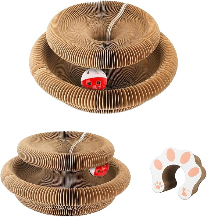 2 Pack Kitty Kurlz Cat Scratcher Board – Cat Scratching Toy with with Bell Balls, Interactive Cat Toy Scratch Pad for Claw Care and Furniture Protection