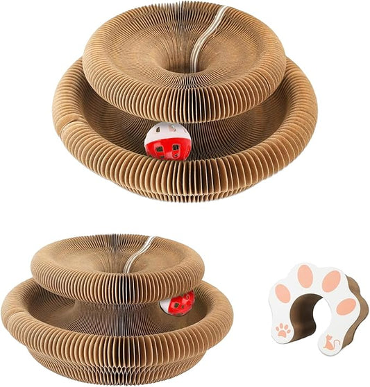 2 Pack Kitty Kurlz Cat Scratcher Board – Cat Scratching Toy with with Bell Balls, Interactive Cat Toy Scratch Pad for Claw Care and Furniture Protection