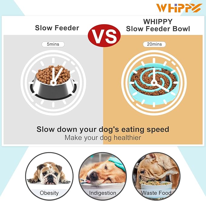 WHIPPY Slow Feeder Bowl for Small Medium Dog Fun Maze Feeder Dog Food Water Bowl Anti-Slip Puzzle Bowl No Chocking Healthy Interactive Bloat Stop Dog Bowl Dish,Medium,Blue