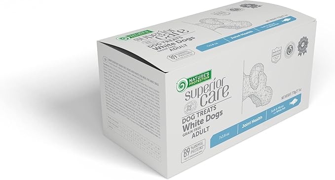Nature's Protection Dog Treats for Small, Medium & Large Breed - Grain Free Hip & Joint Snack for Adult Dogs with Light Fur, 3.8 oz (Superior Care - White Fish, Pack of 7)