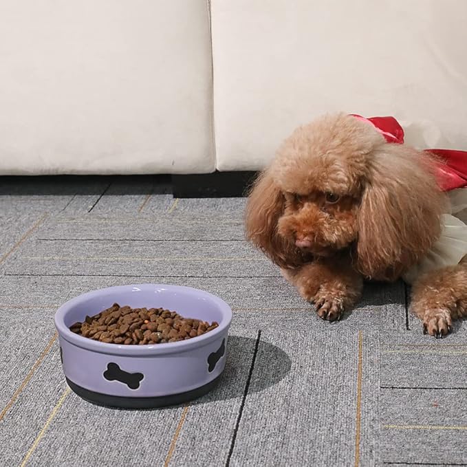 Sweejar Ceramic Dog Bowls with Bone Pattern, Dog Food Dish for Medium Dogs, Porcelain Pet Bowl for Water 35 Fl Oz (Purple)