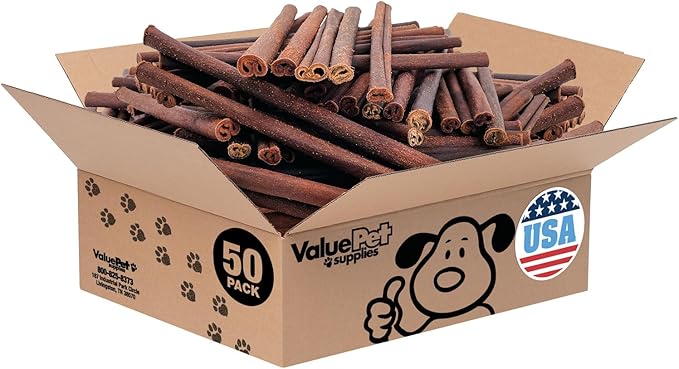 ValueBull USA Collagen Sticks for Dogs, 12 Inch Thick Chews, Natural Long-Lasting Dog Treats, 50 Count Bulk Pack - Promotes Joint, Skin & Coat Health with Glucosamine and Chondroitin
