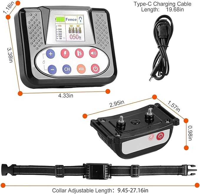 Wireless Dog Fence, Electric Pet Containment System for Stubborn Dogs with Remote, Adjustable Control Range, Waterproof Training Collar Receiver, Vibration & Shock, Suitable for All Dogs,for4dogs
