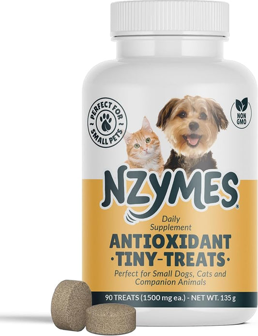 Nzymes® Antioxidant Tiny Treats - for Dogs Joints, HIPS, Paralysis, Skin, Coat, Hair Loss, Aging, Digestion, Seizures - Dog Treats for Small Dogs - 90 Treats - Made in The USA