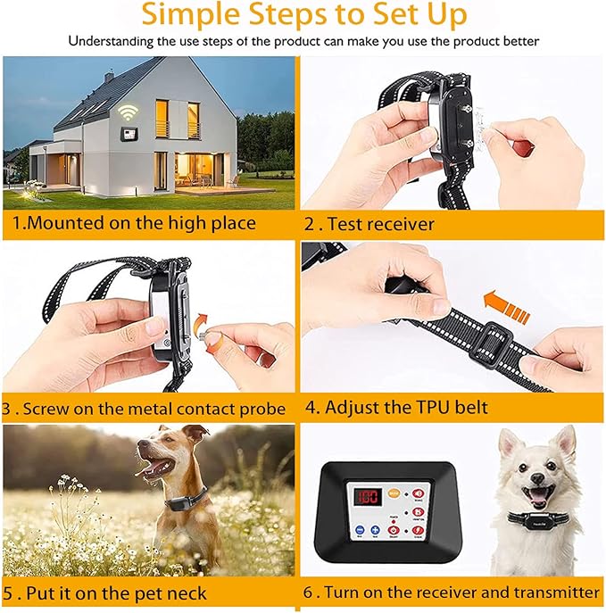 Wireless Dog Fence,Pet Containment System,Electric Dog Training Collar with Remote Dog Boundary System,Reflective Stripe,Waterproof,Adjustable Range,Harmless,for 1 2 3 Dogs,for2dogs
