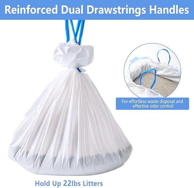 50 Count Cat Litter Liners Large 37x19" Jumbo Drawstring Litter Bags Extra-Thick Cat Litter Box Liners Heavy Duty Kitty Pan Liners for Easy Cleanup