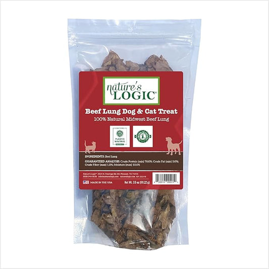 Nature's Logic Beef Lung Dog & Cat Treats - 100% Natural - Single-Ingredient High Protein - No Additives - Dental Care Treat for Dogs & Cats - Grain-Free - Beef Lung Treat, 3.5oz