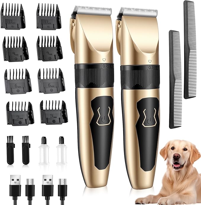 2 Pack Dog Grooming Clippers Low Noise Electric Quiet Adjustable Comb Rechargeable Cordless Suitable for Dogs Cats Pets