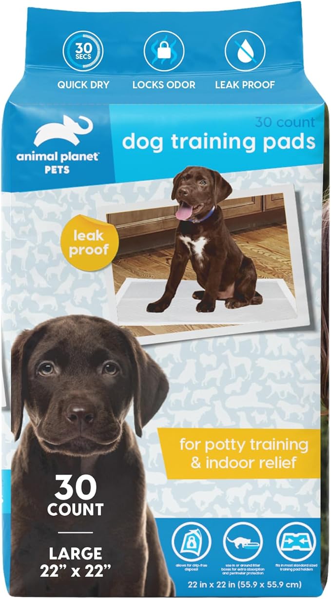 Animal Planet PETS Puppy Pads - Large 22"x22" – 30 Count | Pee Pads for dogs - Leak-Proof and Fast-Absorbing Training Pads - puppy essentials - wee wee pads for Dogs