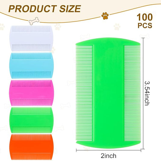 100 Pcs 5 Colors Double Side Tooth Pet Flea Comb Bulk for Cats Dogs Lice and Tick Comb for Small Cats Dogs Kitten Indoor