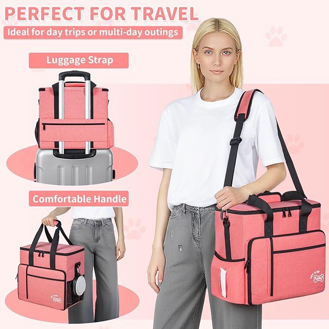 TORIBIO Dog Travel Bag,Large Pet Travel Bag for Supplies with 2 Food Container and Collapsible Bowls,Dog Travel Supplies Organizer Kit for Weekend,Road Trips,Camping