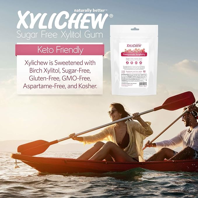 Xylichew 100% Xylitol Chewing Gum - Non GMO, Non Aspartame, Gluten Free, and Sugar Free Gum - Natural Oral Care, Relieves Bad Breath and Dry Mouth - Pomegranate Raspberry, 500 Count
