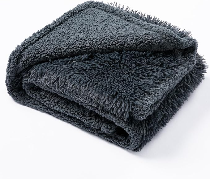 Waterproof Dog Calming Blanket 40x28in Gray Pet Throw Blankets for Dogs Cats Fluffy Long Faux Fur Puppy Couch Cover Reversible Love Bed Mat Washable(Gray,S)