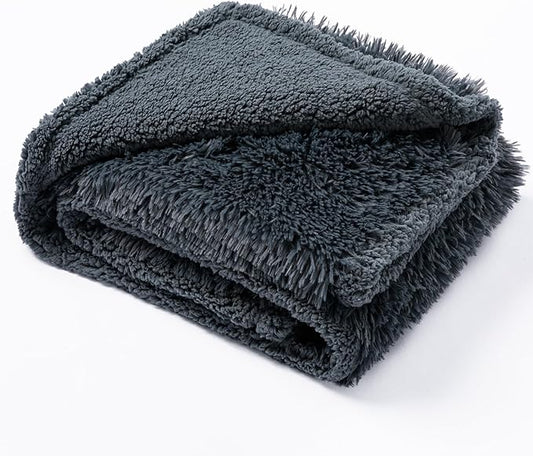 Waterproof Dog Calming Blanket 40x28in Gray Pet Throw Blankets for Dogs Cats Fluffy Long Faux Fur Puppy Couch Cover Reversible Love Bed Mat Washable(Gray,S)