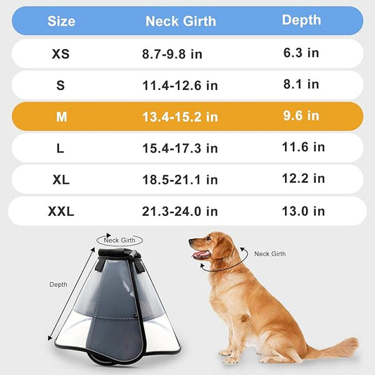 Upgraded Dog Cone Collar for Dogs After Surgery, Soft Breathable Pet Recovery Collar for Large Medium Dogs, Adjustable Dog Cone Collar, Elizabethan Collar (M, Black)