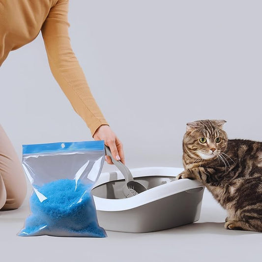 (1) Litter Box Deodorizing Blue Crystals, 15oz Bag Fresh Scent Cat Litterbox Freshener Controls Odors Dissolves Over Time Pet-Friendly Odor Control