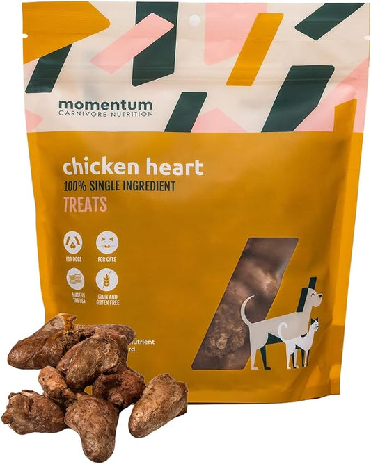 Momentum Carnivore Nutrition Freeze-Dried Chicken Heart Dog Treats – Single-Ingredient, Dog & Cat Treats – High-Protein, Grain-Free– 3.5 oz Bag