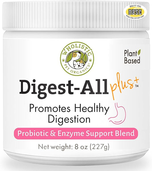 Wholistic Pet Organics Probiotics for Dogs with Digestive Enzymes & Prebiotic Fiber - 8 Oz - Daily Cat & Dog Probiotics for Digestive Health, Anti Diarrhea & Gut Support - Cat Probiotic - 227 Scoops