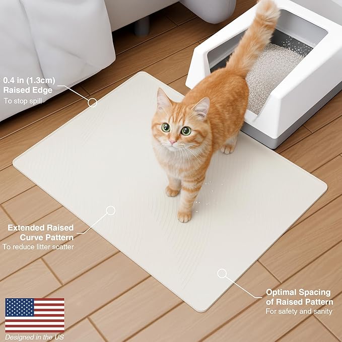 XL Cat Litter Mat - 40x30 in, Water Proof, US Designed Kitty Litter Trapping Mat, Easy to Clean, Scatter Control, Odorless, Less Mess and Clean Floors, Pet Supplies for Indoor Cats, Warm Beige