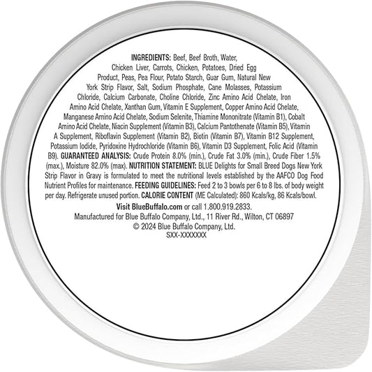 Blue Buffalo Delights Small Breed Natural Wet Dog Food, NY Strip Flavor in Gravy, 3.5-oz Cups, 12 Count