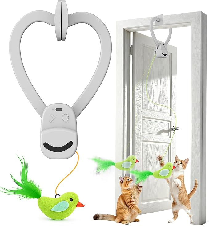 Interactive Cat Toys for Indoor Cats: Automatic Flying Bird Feather Wand Chase Exercise Enrichment Stimulation, USB Rechargeable Durable Safe Hanging Toy for Bored Kittens Adult Multi Cat Households