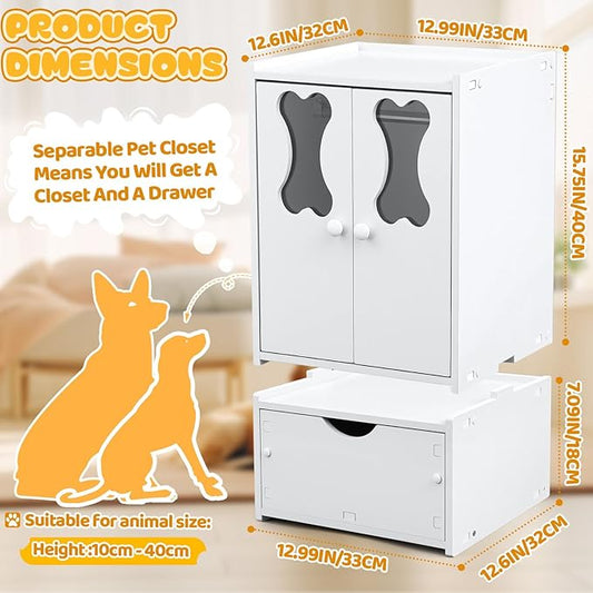 22.84 x 12.99 x 12.6 Inch Pet Wardrobe Closet Dog Toy Clothes Storage Organizer with Doors and Telescopic Hanging Rod Combinable Drawers Closet Rack for Small Dog Cat Toys Clothes Accessories