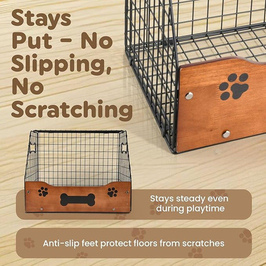 Dog Toy Basket Large – Metal & Wood Dog Toy Bin, Trapezoidal Dog Toy Box with Wide Opening, Farmhouse Dog Toy Storage Organizer for Blankets, Leashes & Accessories, Stylish Basket for Dog Toys