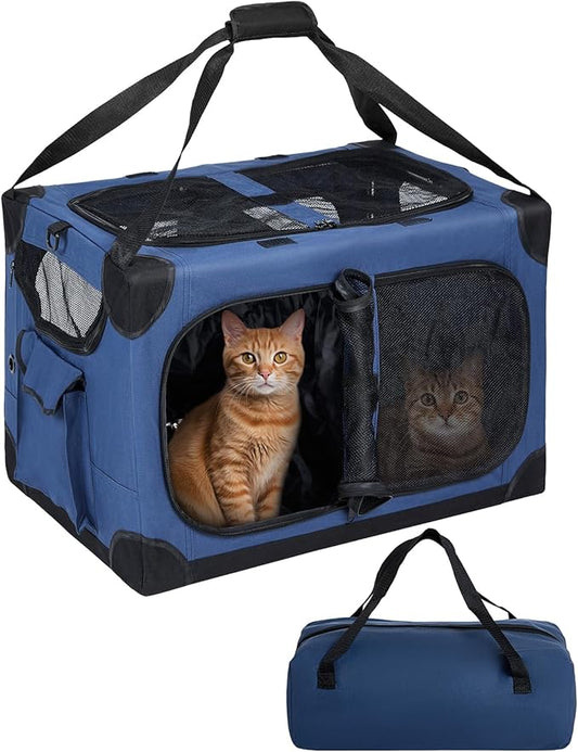 Extra Large Cat Carrier for 2 Cats, XL with Removable Divider, Foldable Soft-Sided Pet Carrier with Storage Tote, Portable Travel Crate for Large Cats, for Car & Home Use, 24" x 17" x 17"