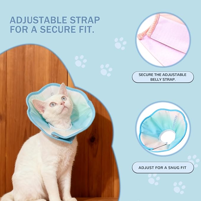Touchdog Adjustable Soft Cat Cone Collar - Waterproof Recovery Collar for Cats After Surgery, Lightweight Elizabethan Collar for Kittens, Small to Large (Blue Gradient Color, L)