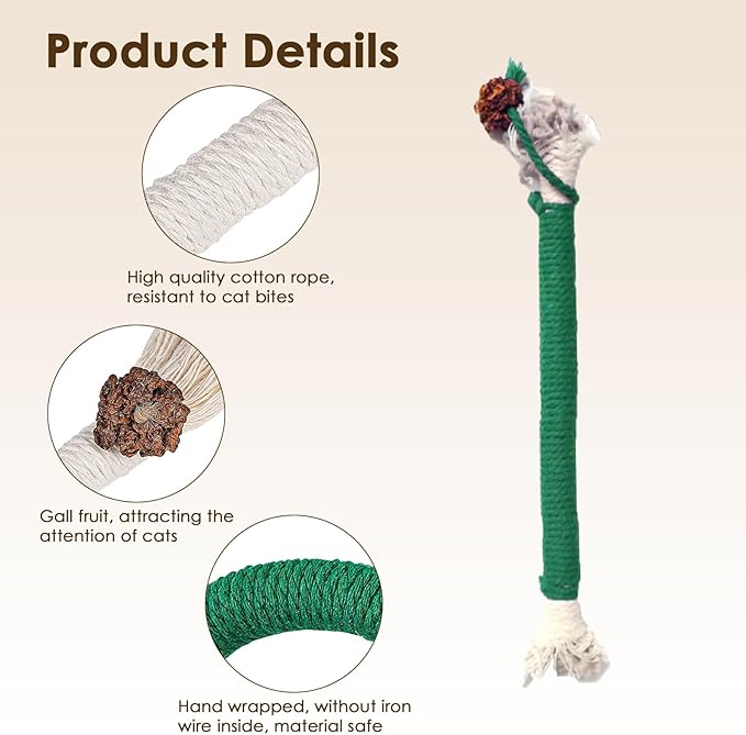 3 PCS Cotton Rope Cat Toys with 1 Pack Catnip for Indoor Cats, Interactive Cat Rope Toys with Silvervine Fruit for Cats and Kittens, Handmade Pet Chew Toys for Teeth Cleaning