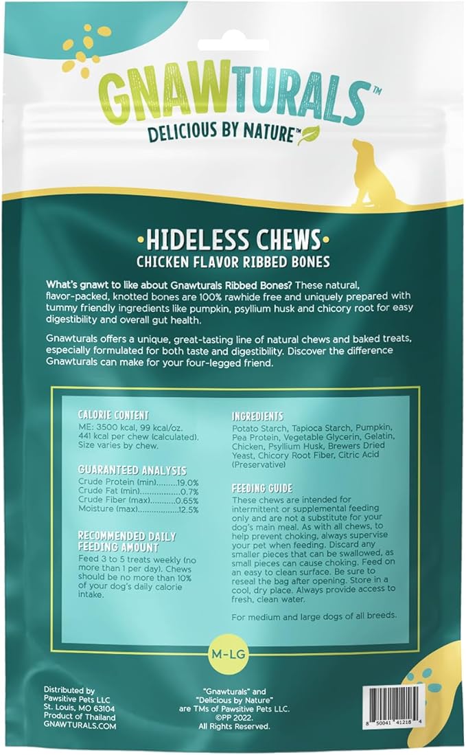 Rawhide Free Dog Chews | Ribbed Bones | for Large - Extra Large Dogs | Pumpkin, Psyllium Husk and Chicory Root for Easy Digestion and Overall Gut Health (2 Bones, Chicken)