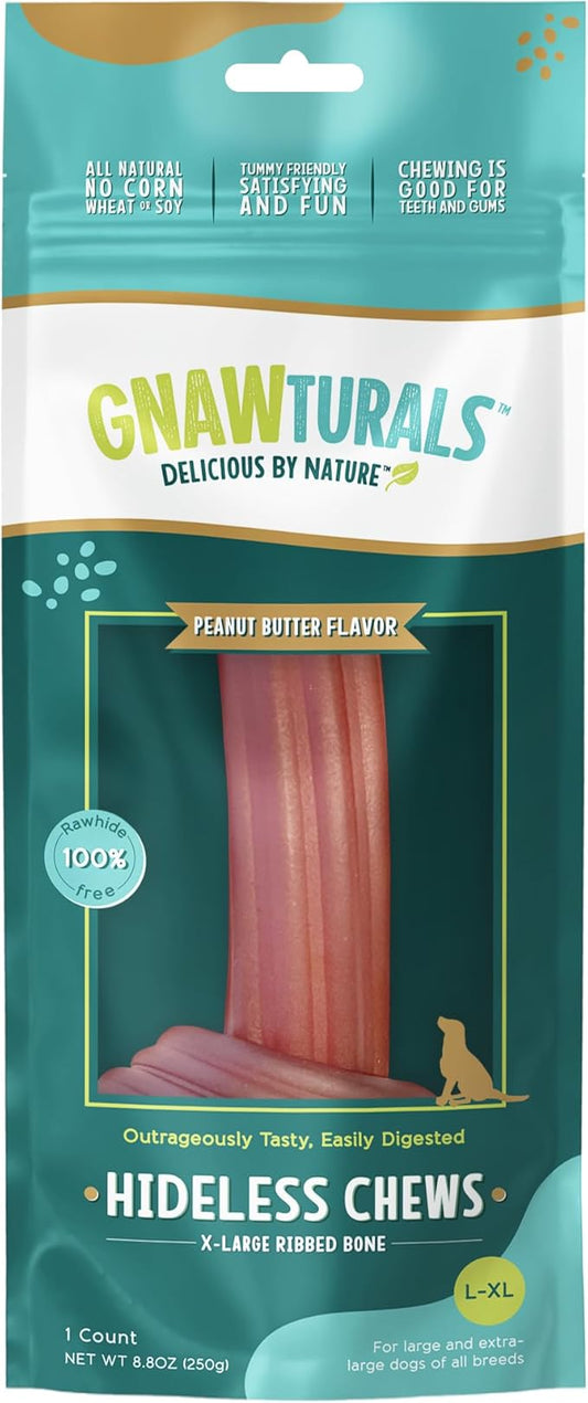 Rawhide Free Dog Chews | Ribbed Bones | for Extra-Large Dogs | Pumpkin, Psyllium Husk and Chicory Root for Easy Digestion and Overall Gut Health (1 Bone, Peanut Butter)