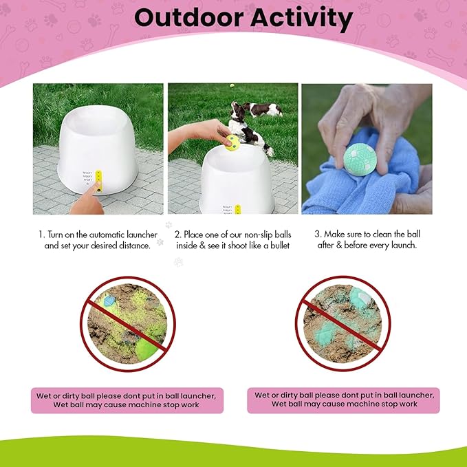 Auto Small Dog Ball Thrower for Small & Medium Dogs | Remote Control Launcher Toy with 6 Balls & Accessories – Indoor & Outdoor Use | Dual Power Options – Super White