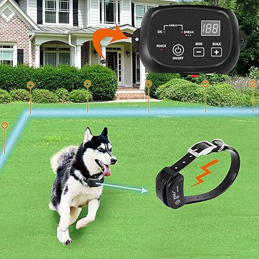 Wired Electric Dog Fence,In-ground Pet Safe Containment System,Covers up to 1.2 Acre,650 Ft Wire,Waterproof/Rechargeable Training Collar,Shock/Tone Correction,for 1 2 3 Dog,for1dog