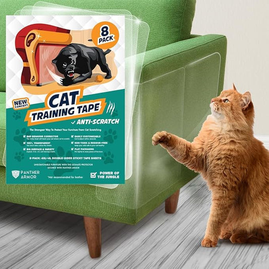 8 Pack Cat Scratch Furniture Protector Tape Sheets – Double-Sided Sticky Training (4 XL, 4 Large) – Anti-Scratch Couch & Sofa Guard – Clear – Not for Leather, Velvet, Microfiber
