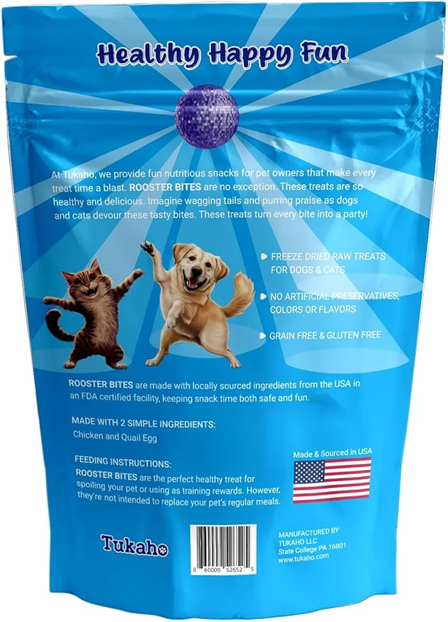 Rooster Bites Chicken Quail Egg Dog & Cat Treats – Only 2 Ingredient Freeze Dried Training Treats - High Protein, All Natural, Made in USA - Picky Eater Approved