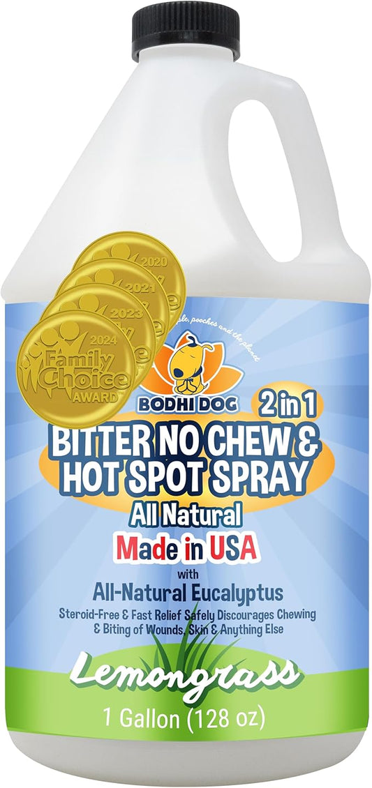 Bodhi Dog Bitter 2-in-1 No Chew & Hot Spot Spray - Natural Anti-Chew Remedy Better Than Bitter Apple - Soothes Hot Spots, Deters Chewing - Safe for Skin, Wounds & Furniture- Made in USA (128 Fl Oz)