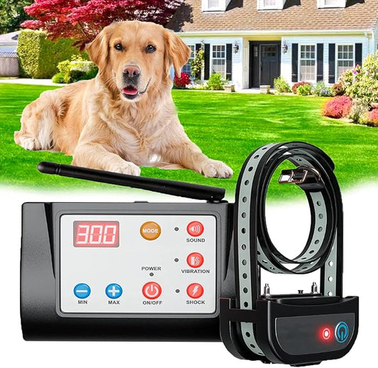 Wireless Electronic Pet Dog Fence System and Dog Training Collar 2-in-1,Boundary Container for All Dogs,with Shock/Tone Correction,Waterproof Reflective Stripe Collar,Harmless,for 1 2 3 dogs,for1dog