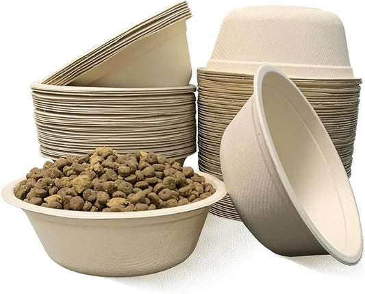 JETKONG 16 oz/2 Cup Disposable Dog Bowls 100pk, 100% Compostable Pets Feeding Bowls Paper Dog Travel Bowls Great for Dry and Wet Dog Food or Water (Natural, Pack of 100)