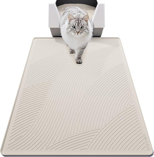XL Cat Litter Mat - 40x30 in, Water Proof, US Designed Kitty Litter Trapping Mat, Easy to Clean, Scatter Control, Odorless, Less Mess and Clean Floors, Pet Supplies for Indoor Cats, Warm Beige
