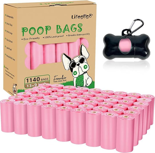 1140 Counts 57 Rolls Unscented Doggy Poop Bags, Leak-Proof, Easy Tear-Off, Pink (13 x 9 Inches)